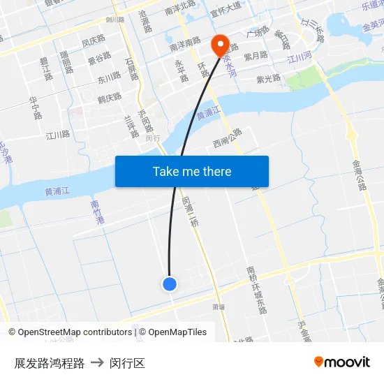 展发路鸿程路 to 闵行区 map