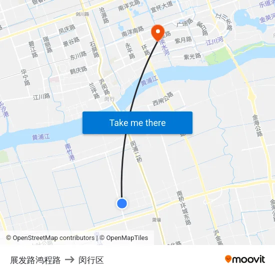 展发路鸿程路 to 闵行区 map