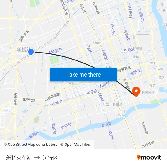 新桥火车站 to 闵行区 map