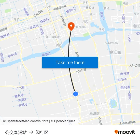 公交奉浦站 to 闵行区 map