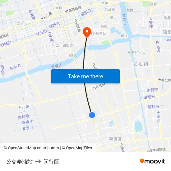 公交奉浦站 to 闵行区 map