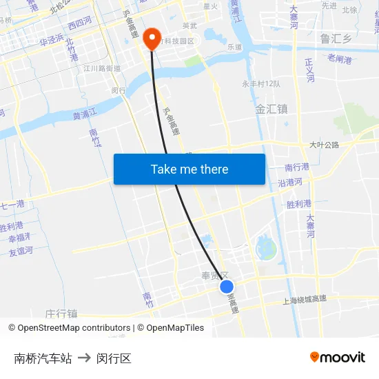 南桥汽车站 to 闵行区 map
