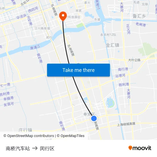 南桥汽车站 to 闵行区 map