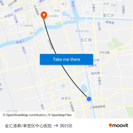 金汇港桥/奉贤区中心医院 to 闵行区 map