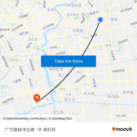 广兰路祖冲之路 to 闵行区 map