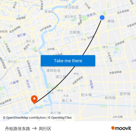 丹桂路张东路 to 闵行区 map