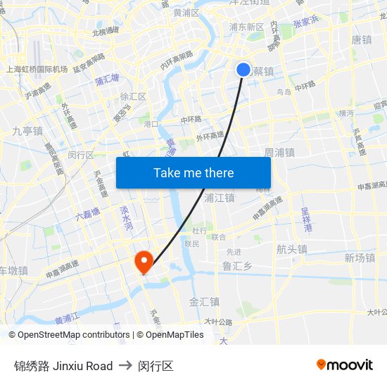 锦绣路 Jinxiu Road to 闵行区 map