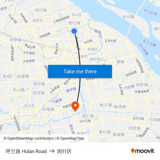 呼兰路 Hulan Road to 闵行区 map