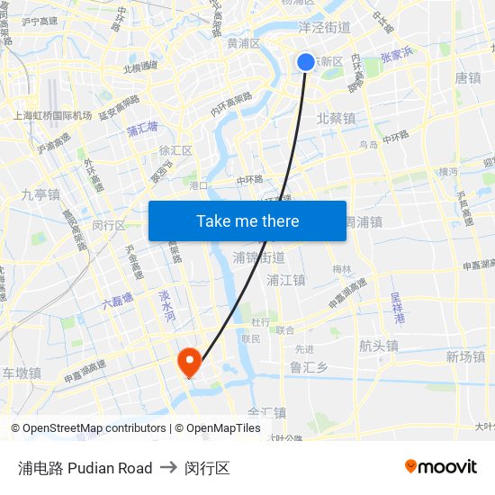 浦电路 Pudian Road to 闵行区 map