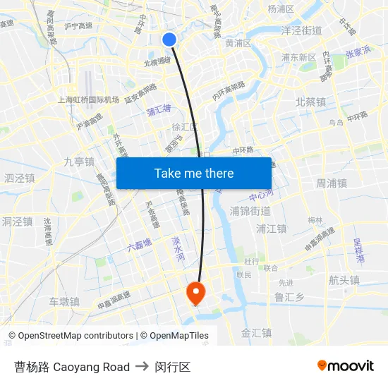 曹杨路 Caoyang Road to 闵行区 map