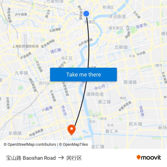 宝山路 Baoshan Road to 闵行区 map