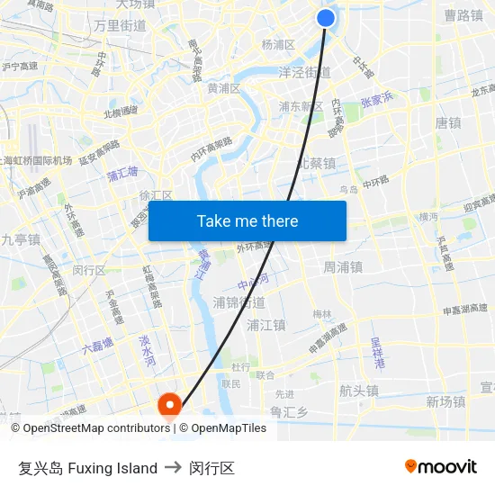 复兴岛 Fuxing Island to 闵行区 map