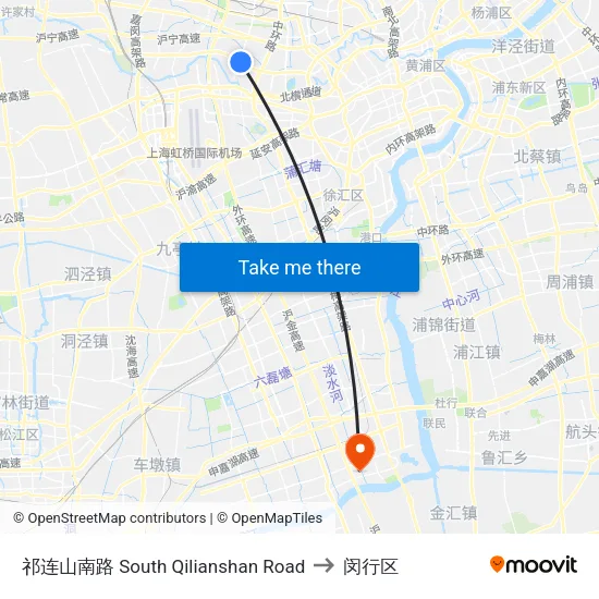祁连山南路 South Qilianshan Road to 闵行区 map
