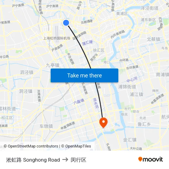 淞虹路 Songhong Road to 闵行区 map