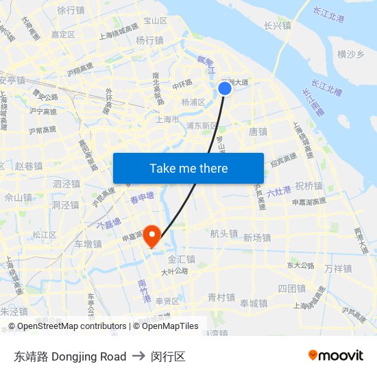 东靖路 Dongjing Road to 闵行区 map