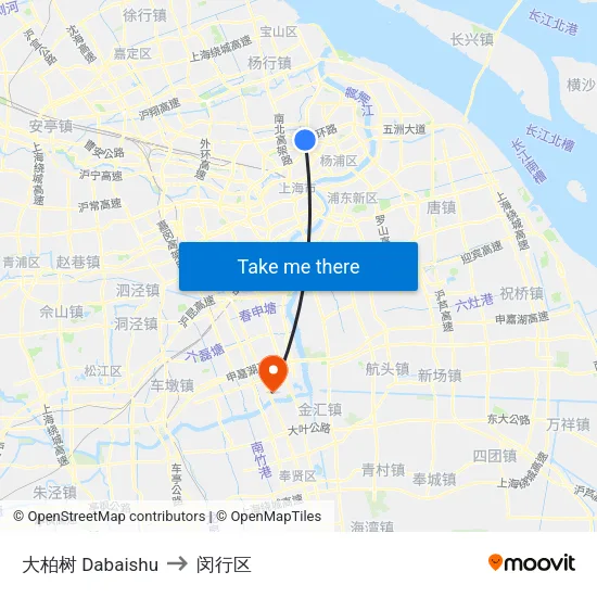 大柏树 Dabaishu to 闵行区 map