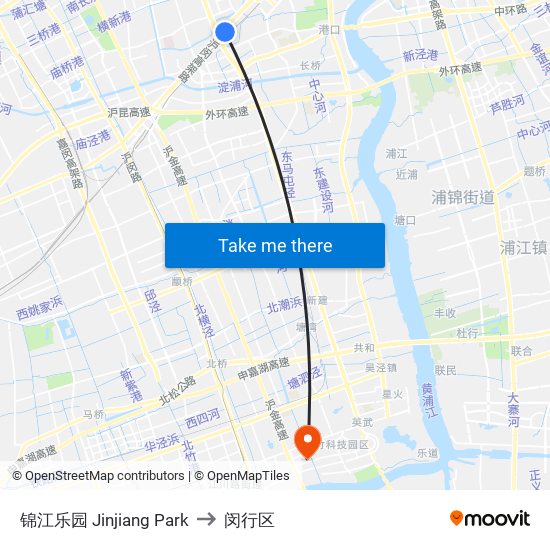 锦江乐园 Jinjiang Park to 闵行区 map