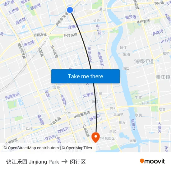 锦江乐园 Jinjiang Park to 闵行区 map