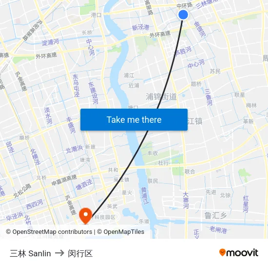 三林 Sanlin to 闵行区 map