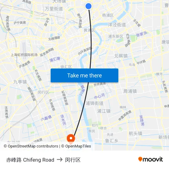 赤峰路 Chifeng Road to 闵行区 map
