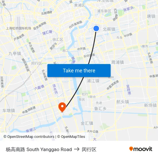 杨高南路 South Yanggao Road to 闵行区 map