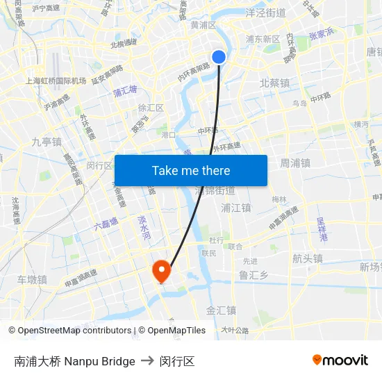 南浦大桥 Nanpu Bridge to 闵行区 map
