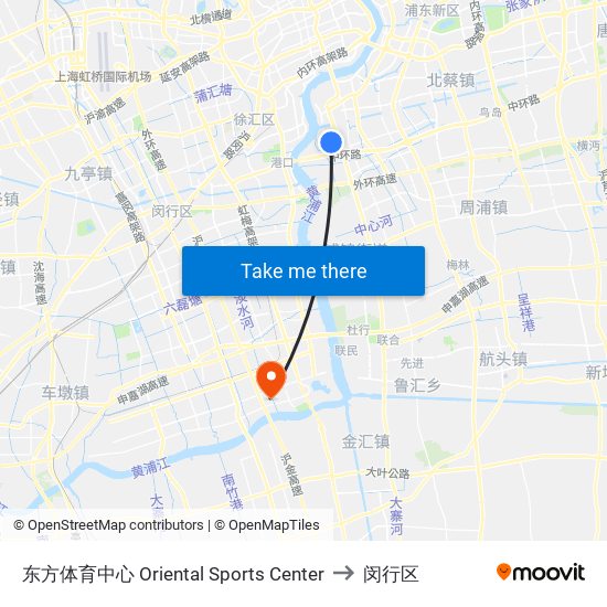 东方体育中心 Oriental Sports Center to 闵行区 map