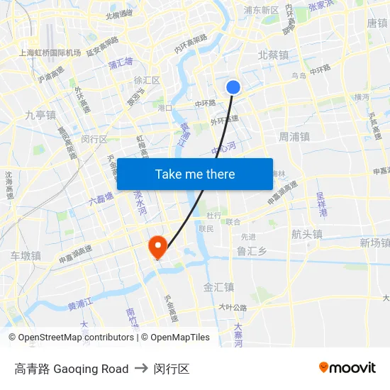 高青路 Gaoqing Road to 闵行区 map
