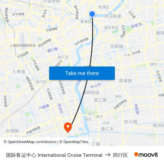 国际客运中心 International Cruise Terminal to 闵行区 map