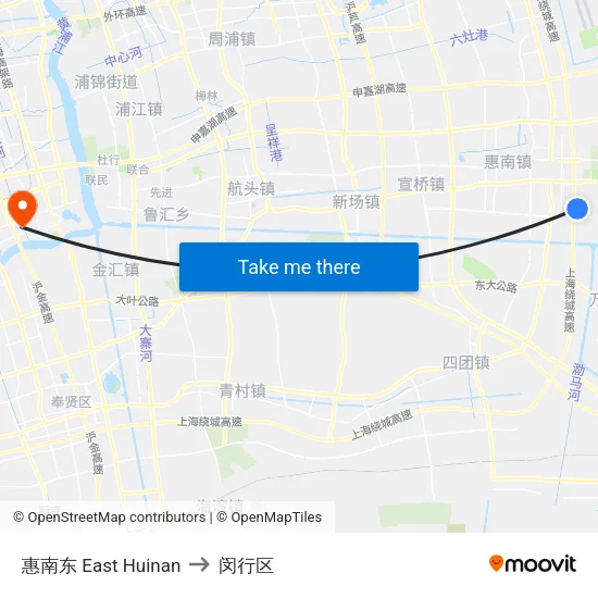 惠南东 East Huinan to 闵行区 map