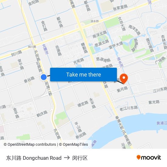 东川路 Dongchuan Road to 闵行区 map