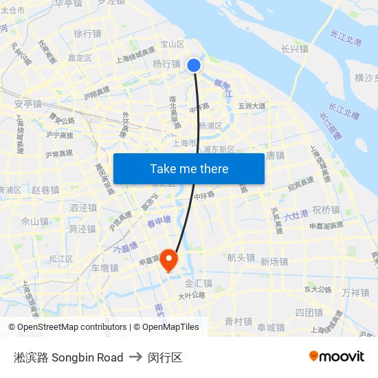 淞滨路 Songbin Road to 闵行区 map