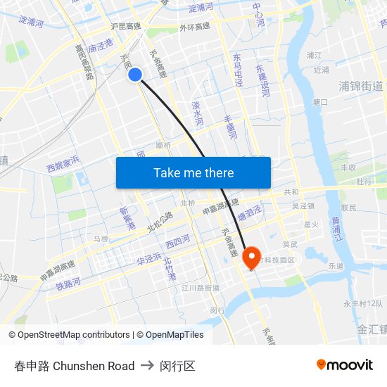 春申路 Chunshen Road to 闵行区 map