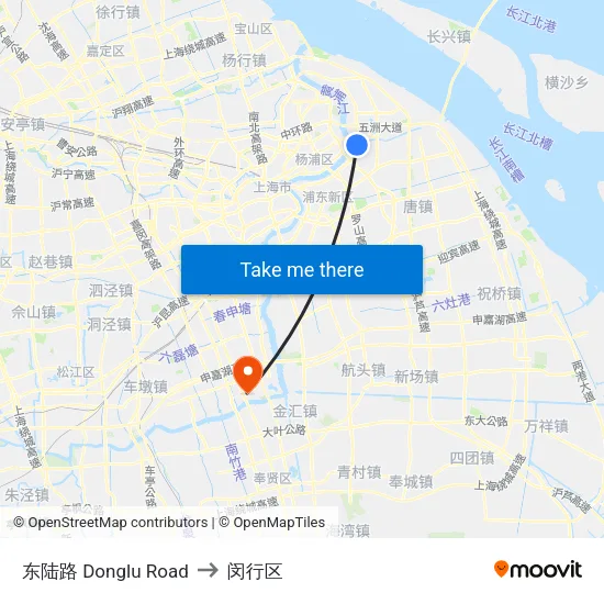 东陆路 Donglu Road to 闵行区 map