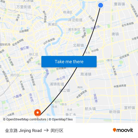 金京路 Jinjing Road to 闵行区 map