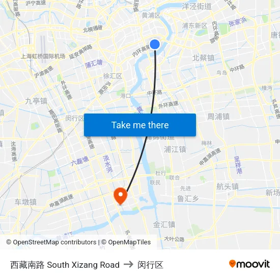 西藏南路 South Xizang Road to 闵行区 map