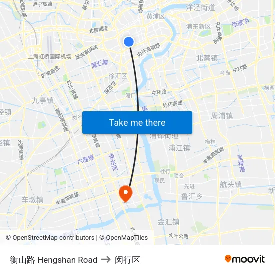 衡山路 Hengshan Road to 闵行区 map