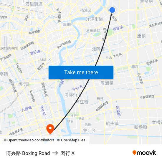 博兴路 Boxing Road to 闵行区 map