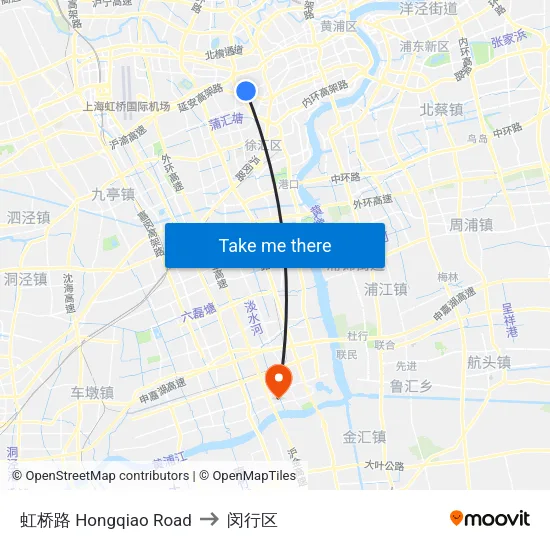虹桥路 Hongqiao Road to 闵行区 map