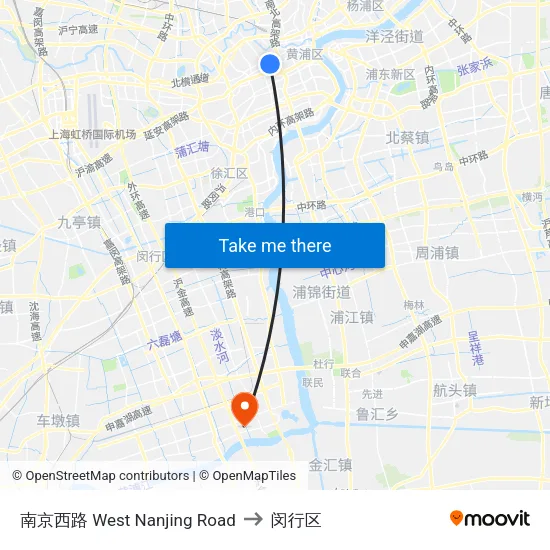 南京西路  West Nanjing Road to 闵行区 map