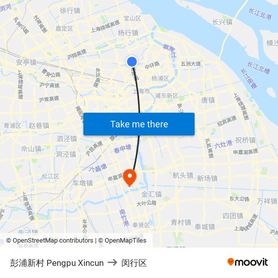 彭浦新村 Pengpu Xincun to 闵行区 map