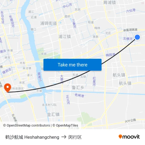 鹤沙航城 Heshahangcheng to 闵行区 map