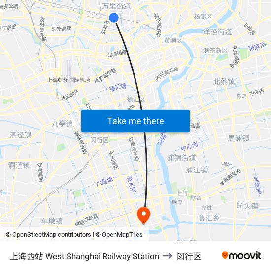 上海西站 West Shanghai Railway Station to 闵行区 map