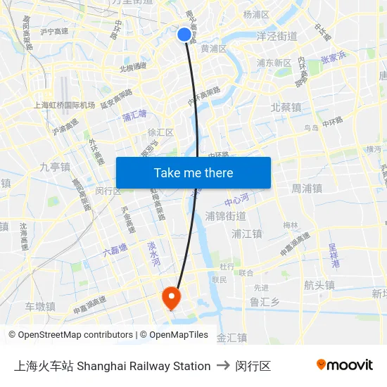 上海火车站 Shanghai Railway Station to 闵行区 map