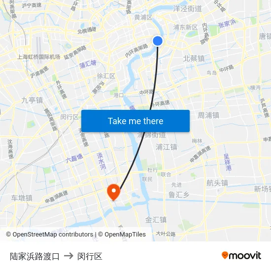 陆家浜路渡口 to 闵行区 map