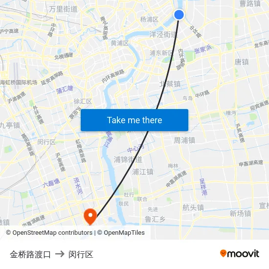 金桥路渡口 to 闵行区 map
