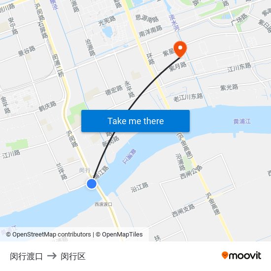 闵行渡口 to 闵行区 map