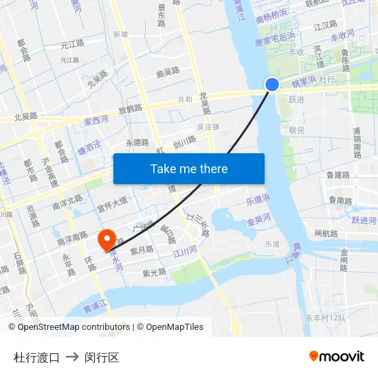 杜行渡口 to 闵行区 map