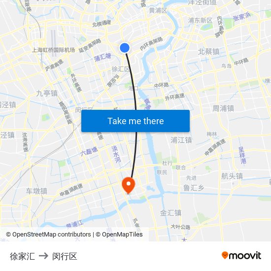 徐家汇 to 闵行区 map