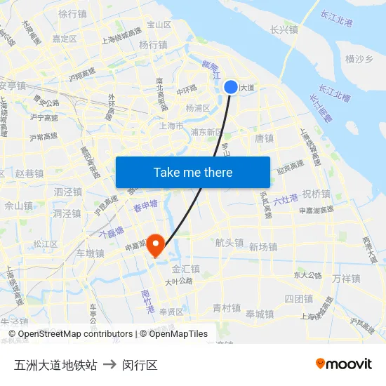 五洲大道地铁站 to 闵行区 map